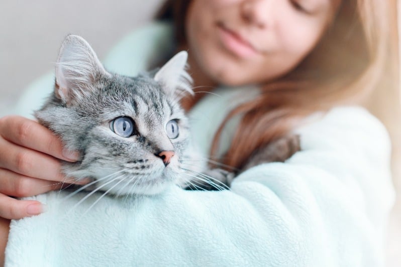 Photo d'une femme caressant son chat