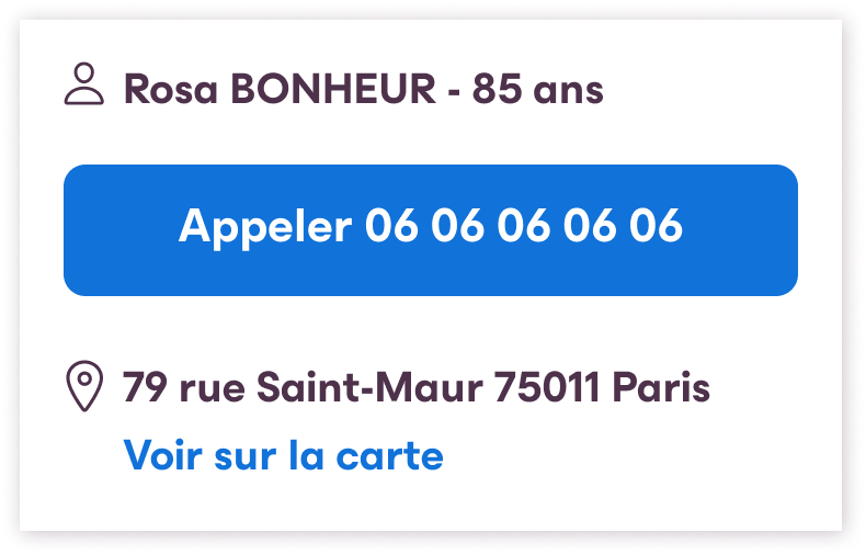 Coordonnées du patients pour permettre le contact